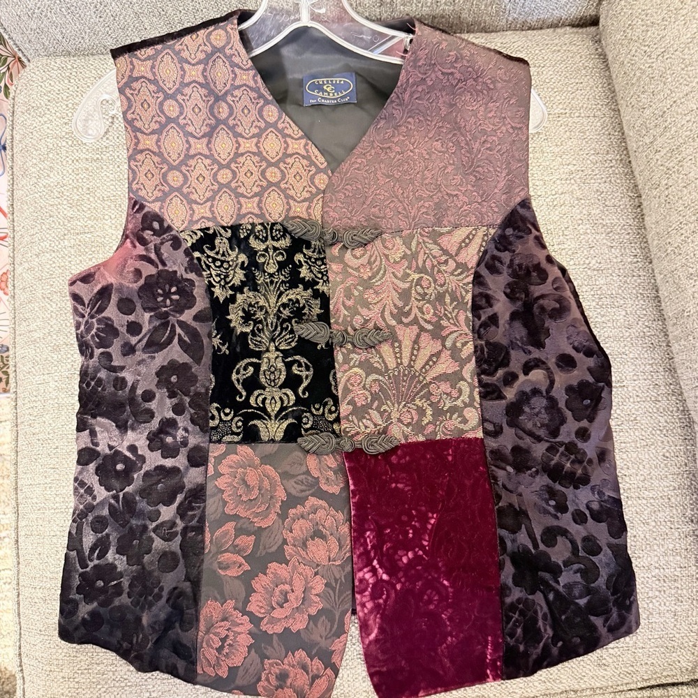 Vintage Chelsea Campbell boho patchwork velvet/brocade/tapestry vest Medium
